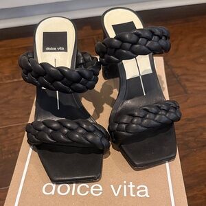 Dolce Vita Black Braided Double-Strap Block Heel Sandals